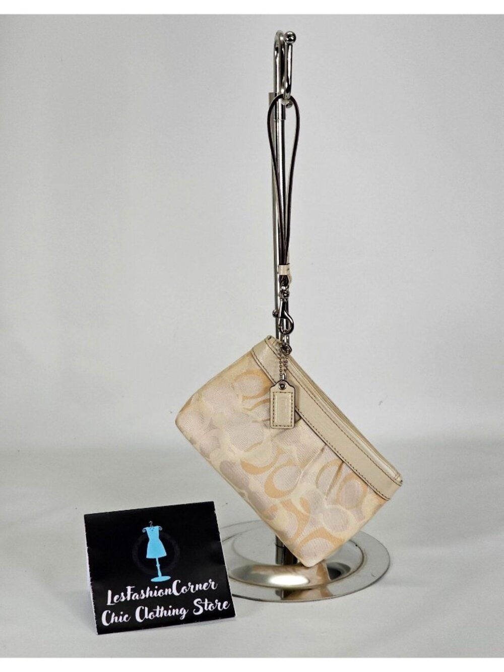 Coach Women's Signature  Color Beige Pleated Wristlet 132